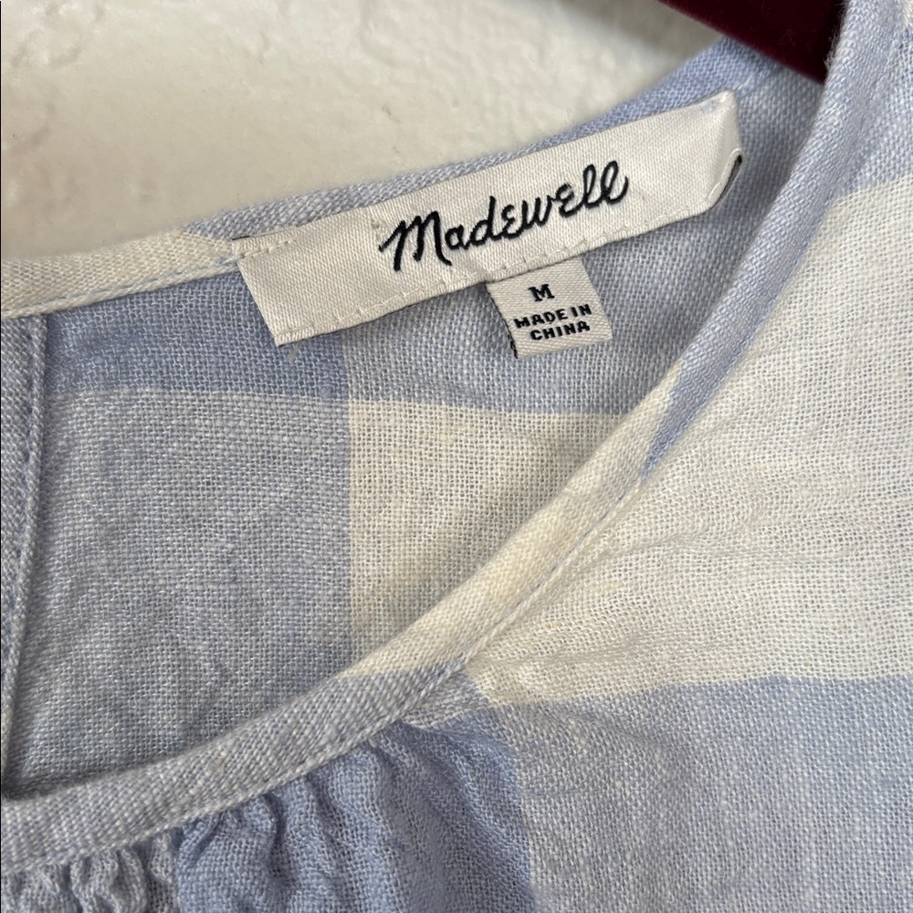 Madewell Light Blue and White Gingham Plaid Short Sleeve Open Back Top M - Picture 5 of 8